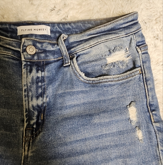 Flying Monkey Distressed Ripped Ankle Jeans Medium Wash 32 - Picture 6 of 13